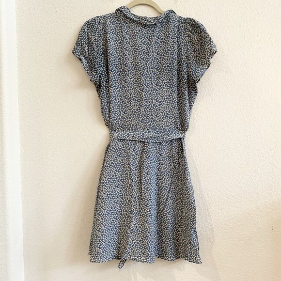 Madewell Womens Ruffle Edge Silk Wrap Dress Size M Bitsy Ditsy Floral Blue Lined - Picture 11 of 14
